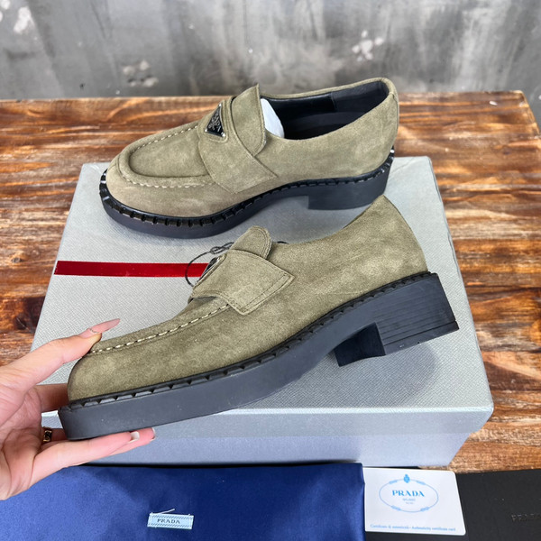 Prada Suede Loafers Calfskin Leather, Olive Green