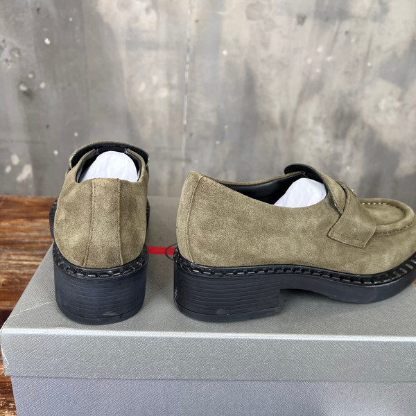 Prada Suede Loafers Calfskin Leather, Olive Green