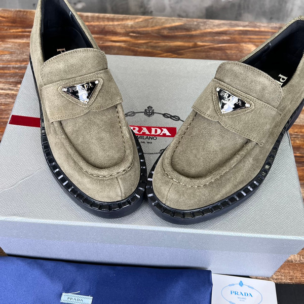 Prada Suede Loafers Calfskin Leather, Olive Green