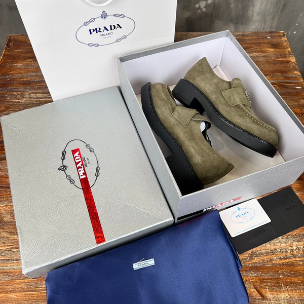 Prada Suede Loafers Calfskin Leather, Olive Green