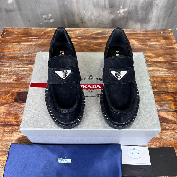 Prada Suede Loafers Calfskin Leather, Black