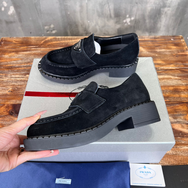 Prada Suede Loafers Calfskin Leather, Black