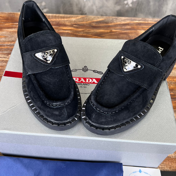Prada Suede Loafers Calfskin Leather, Black