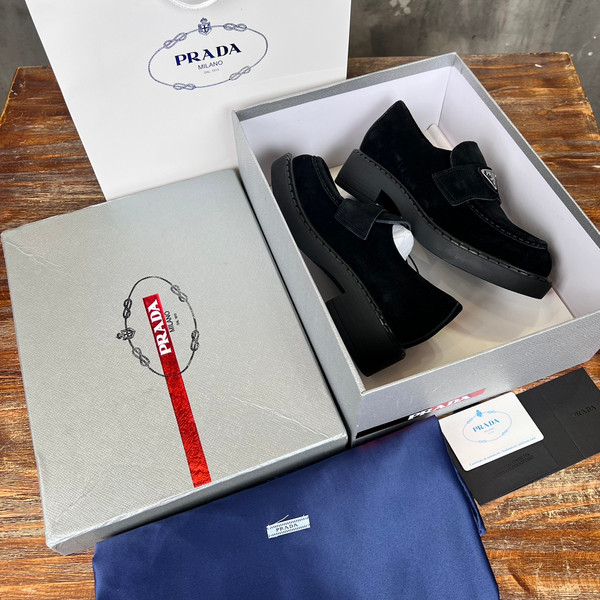 Prada Suede Loafers Calfskin Leather, Black