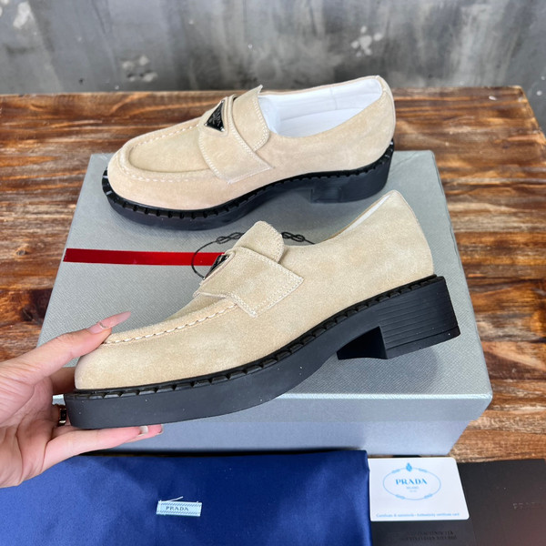 Prada Suede Loafers Calfskin Leather, Beige