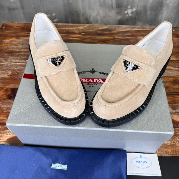 Prada Suede Loafers Calfskin Leather, Beige