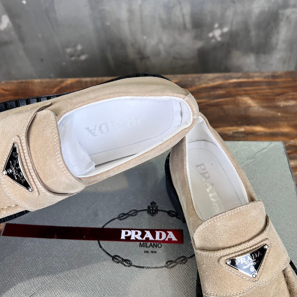 Prada Suede Loafers Calfskin Leather, Beige