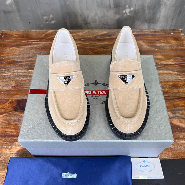 Prada Suede Loafers Calfskin Leather, Beige