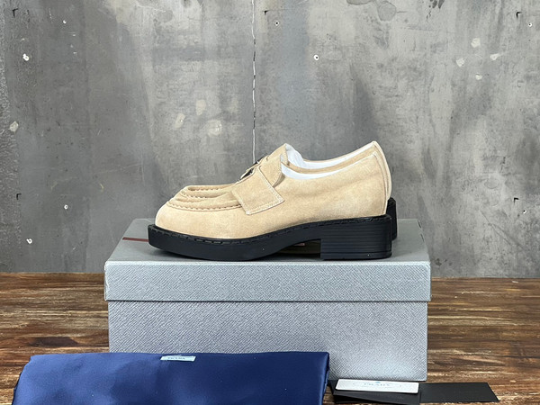Prada Suede Loafers Calfskin Leather, Beige