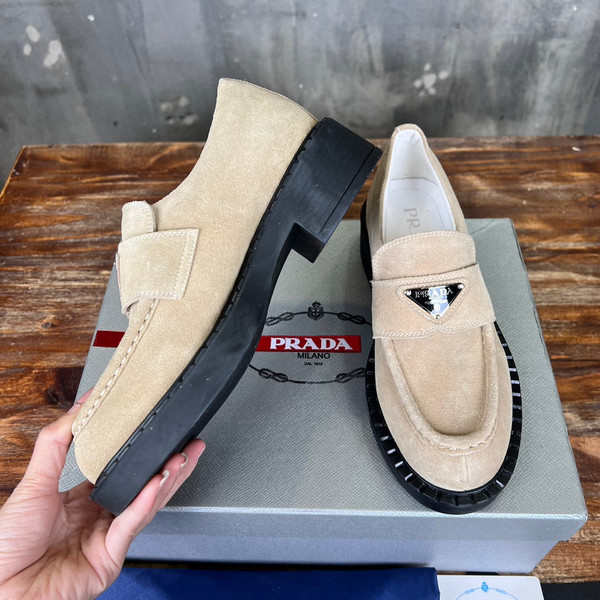Prada Suede Loafers Calfskin Leather, Beige