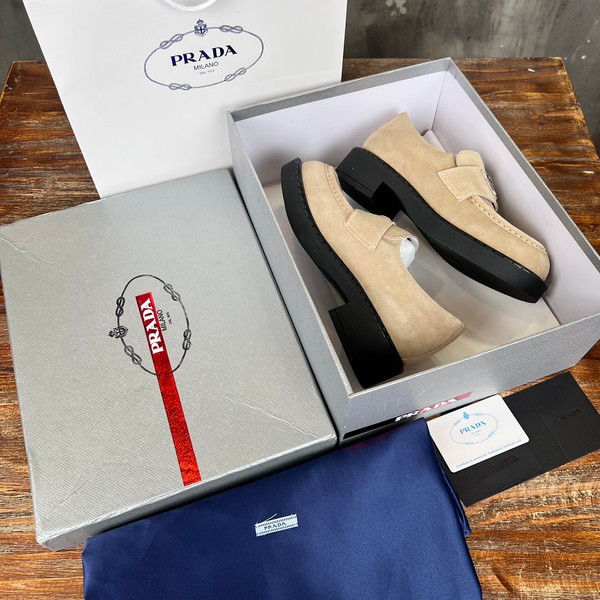 Prada Suede Loafers Calfskin Leather, Beige