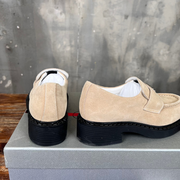 Prada Suede Loafers Calfskin Leather, Beige