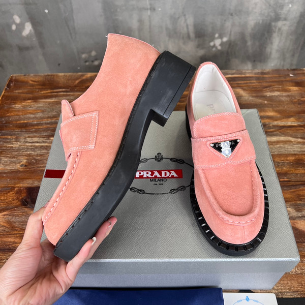 Prada Suede Loafers Calfskin Leather, Pink
