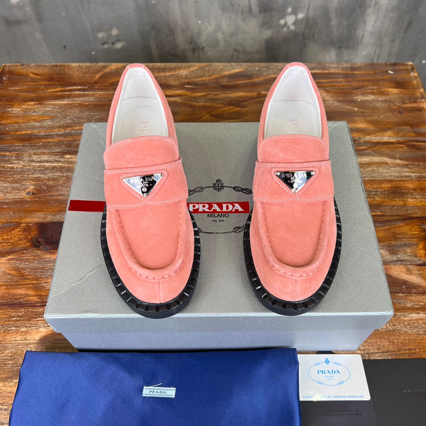 Prada Suede Loafers Calfskin Leather, Pink