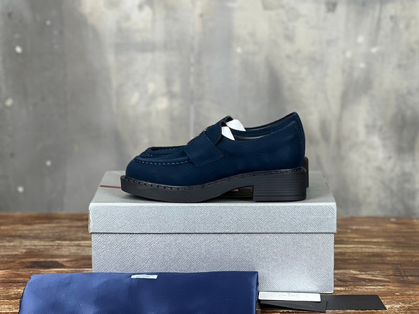 Prada Suede Loafers Calfskin Leather,  Navy Blue