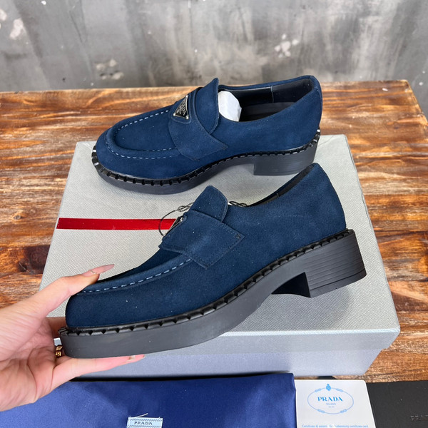Prada Suede Loafers Calfskin Leather,  Navy Blue