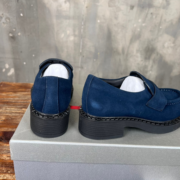 Prada Suede Loafers Calfskin Leather,  Navy Blue