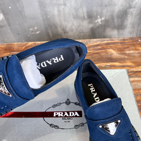 Prada Suede Loafers Calfskin Leather,  Navy Blue