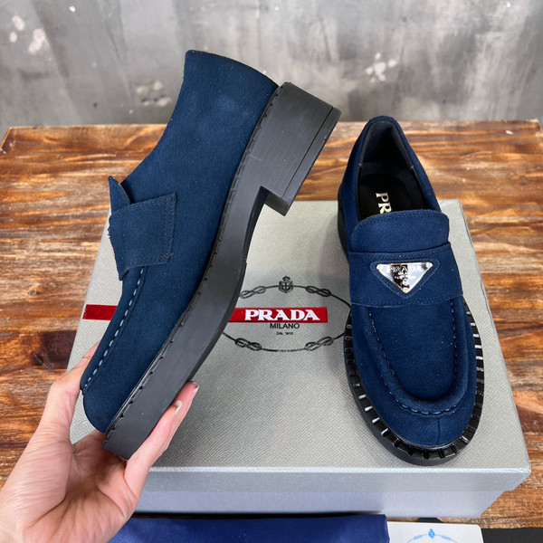 Prada Suede Loafers Calfskin Leather,  Navy Blue