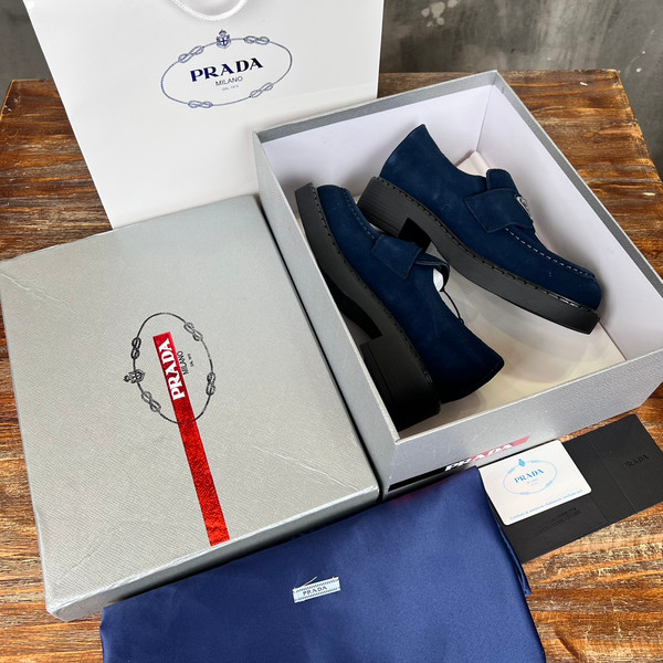 Prada Suede Loafers Calfskin Leather,  Navy Blue