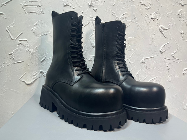 Balenciaga Stomper Boots  Calfskin Leather, Black