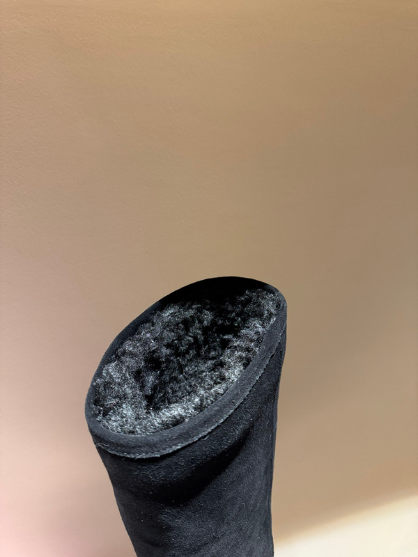 Balenciaga Alaska Split Calfskin Faux-Fur Knee High Heel Boots, Black