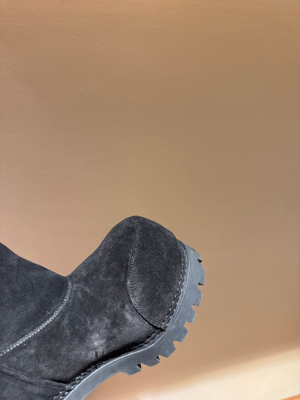 Balenciaga Alaska Split Calfskin Faux-Fur Knee High Heel Boots, Black