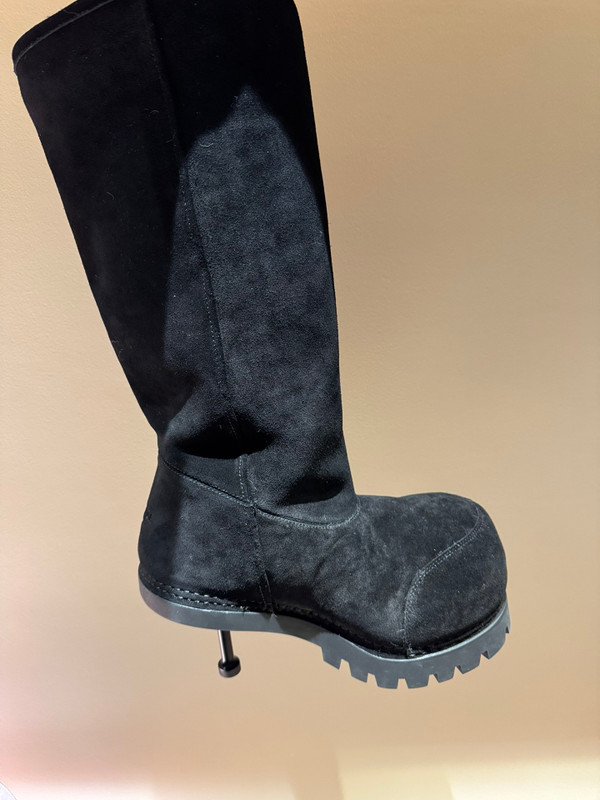 Balenciaga Alaska Split Calfskin Faux-Fur Knee High Heel Boots, Black