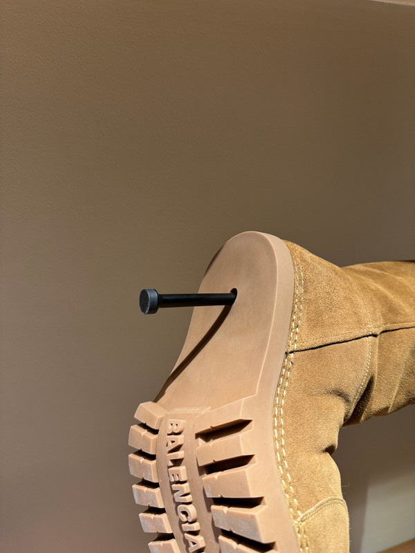 Balenciaga Alaska Split Calfskin Faux-Fur Knee High Heel Boots, Brown