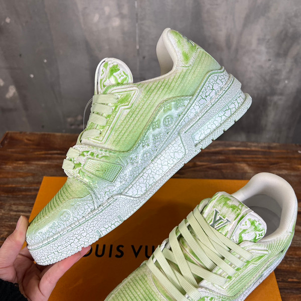Louis Vuitton Trainer Sneakers Calfskin Leather, Light Green/White