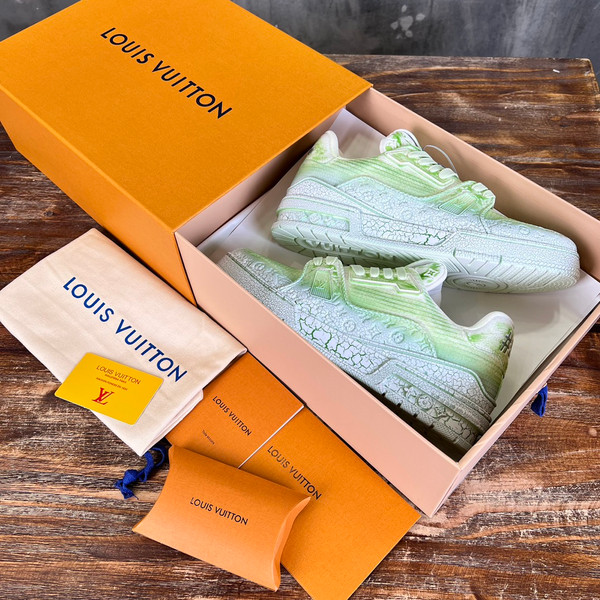 Louis Vuitton Trainer Sneakers Calfskin Leather, Light Green/White