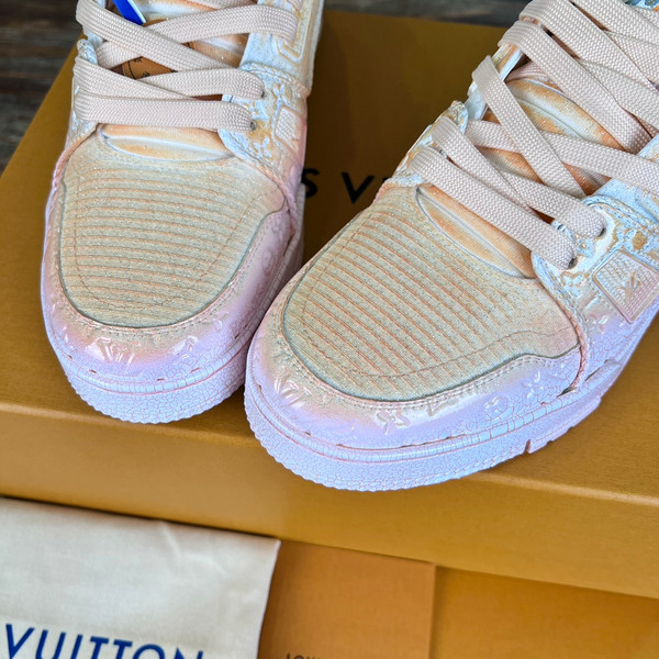 Louis Vuitton Trainer Sneakers Calfskin Leather, Light Pink/Light Yellow