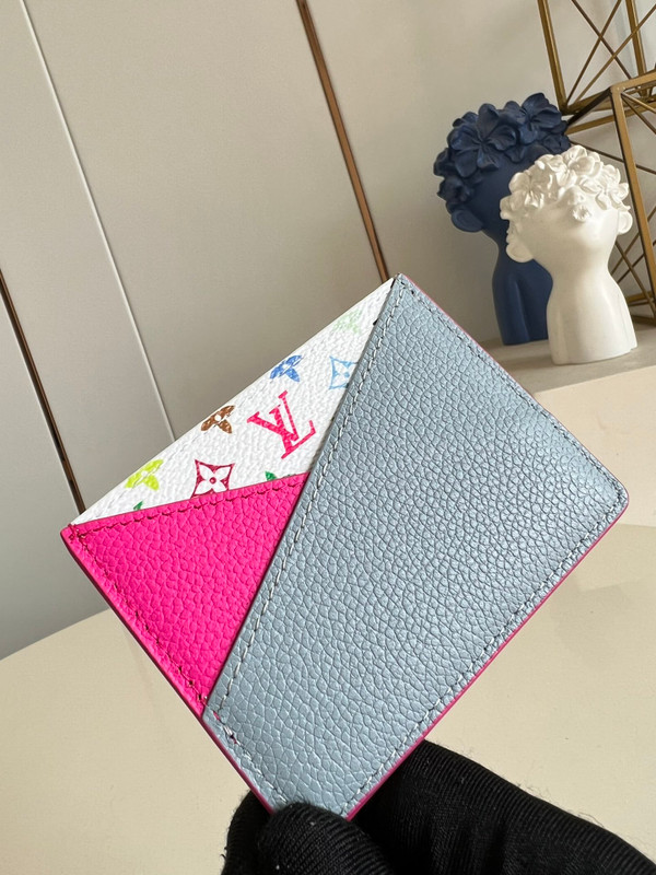 Louis Vuitton LV x TM Criss-Cross Card Holder 10cm Cowhide Leather M14091, Multicolored/Kawaii Pink/Washed Blue