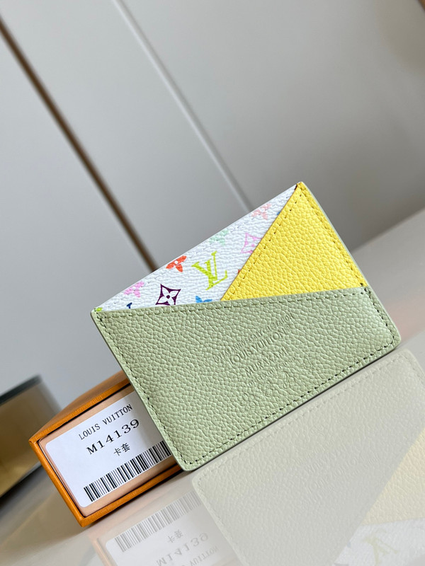 Louis Vuitton LV x TM Criss-Cross Card Holder 10cm Cowhide Leather M14139, Multicolored/Green Tea