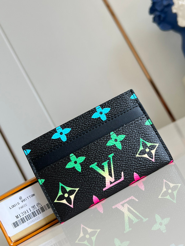 Louis Vuitton Double Card Holder 12cm Monogram Iridescent Coated Canvas M13911, Multicolored/Black
