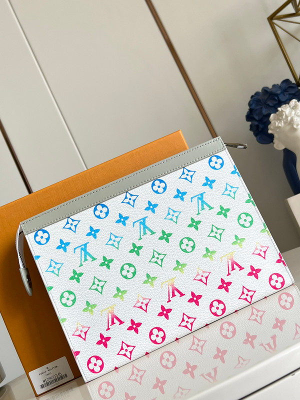 Louis Vuitton Pochette Voyage MM 27cm Monogram Iridescent Coated Canvas M13907, Multicolored/White