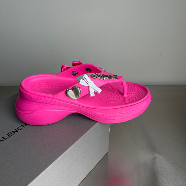 Balenciaga Women's Platform Thong Croc Slides, Pink