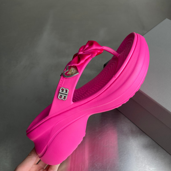 Balenciaga Women's Platform Thong Croc Slides, Pink