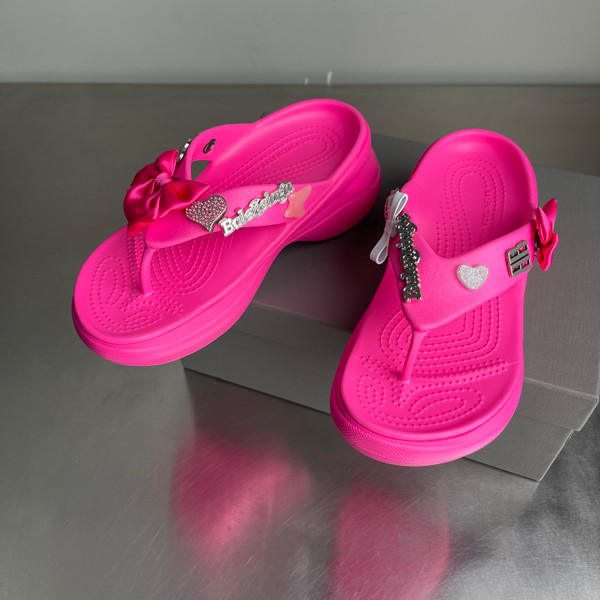Balenciaga Women's Platform Thong Croc Slides, Pink