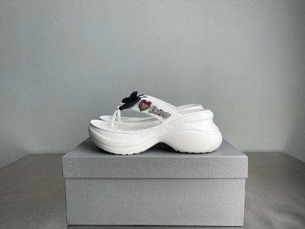 Balenciaga Women's Platform Thong Croc Slides, White