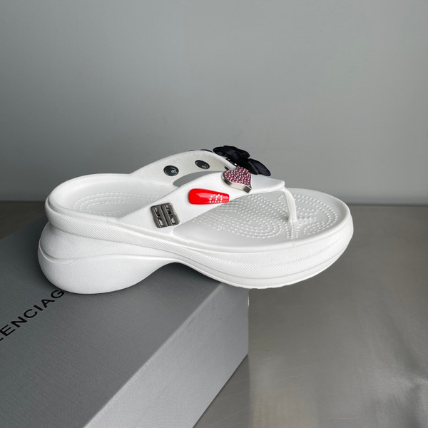 Balenciaga Women's Platform Thong Croc Slides, White