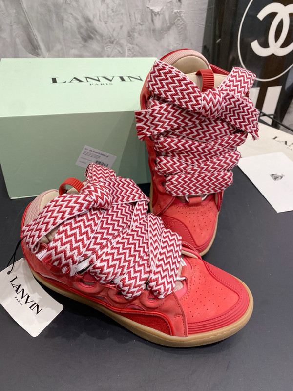 Lanvin Curb Sneakers Napa Leather Sneakers, Red