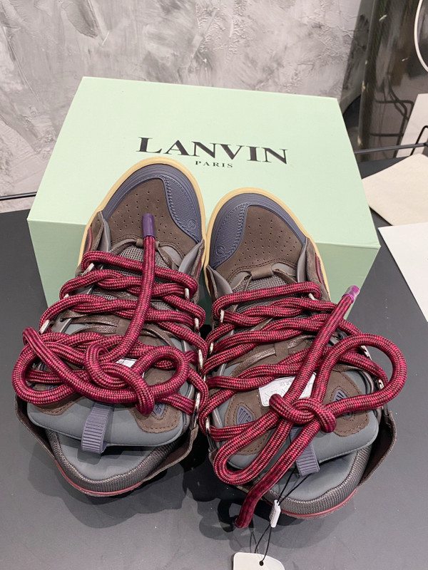 Lanvin Curb Sneakers Napa Leather Sneakers, Gray/Burgundy