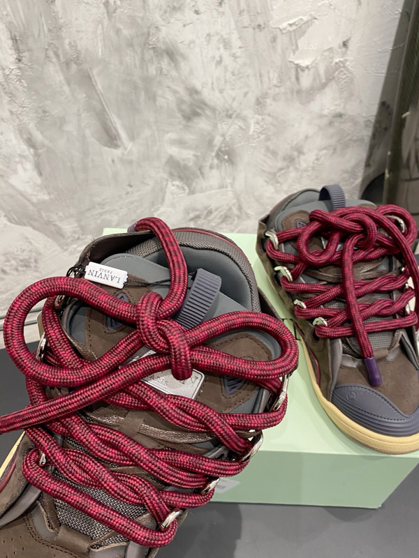 Lanvin Curb Sneakers Napa Leather Sneakers, Gray/Burgundy