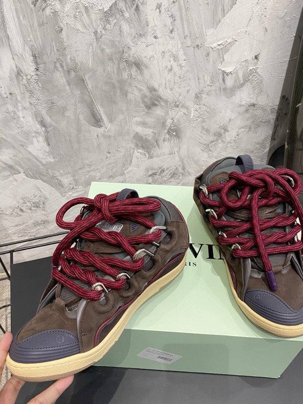Lanvin Curb Sneakers Napa Leather Sneakers, Gray/Burgundy