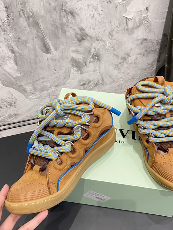 Lanvin Curb Sneakers Napa Leather Sneakers, Gum Brown