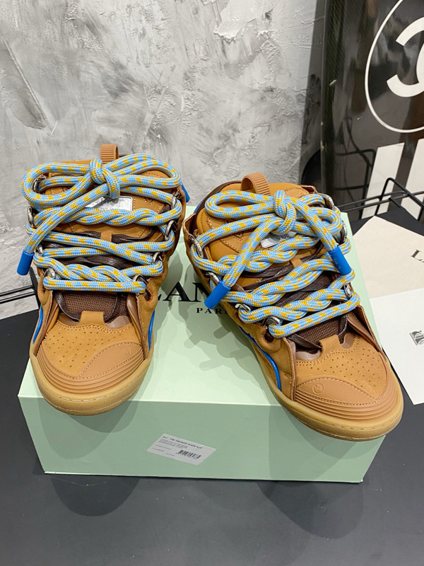 Lanvin Curb Sneakers Napa Leather Sneakers, Gum Brown