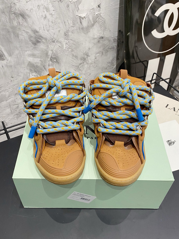 Lanvin Curb Sneakers Napa Leather Sneakers, Gum Brown