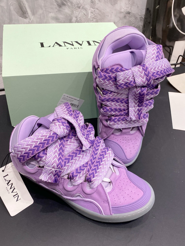 Lanvin Curb Sneakers Napa Leather Sneakers, Liliac Purple