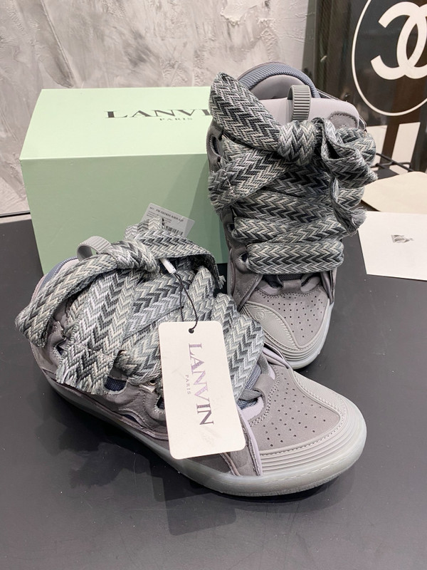 Lanvin Curb Sneakers Napa Leather Sneakers, Grey